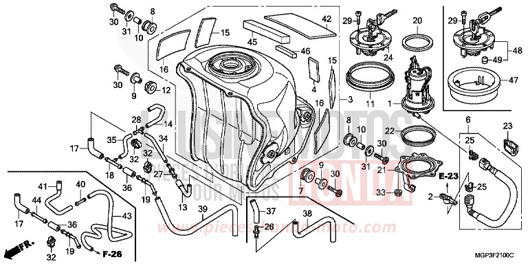 RESERVOIR A CARBURANT/POMPE A CARBURANT von CBR1000RR "Fireblade" ROSS WHITE (NH196KA) von 2013